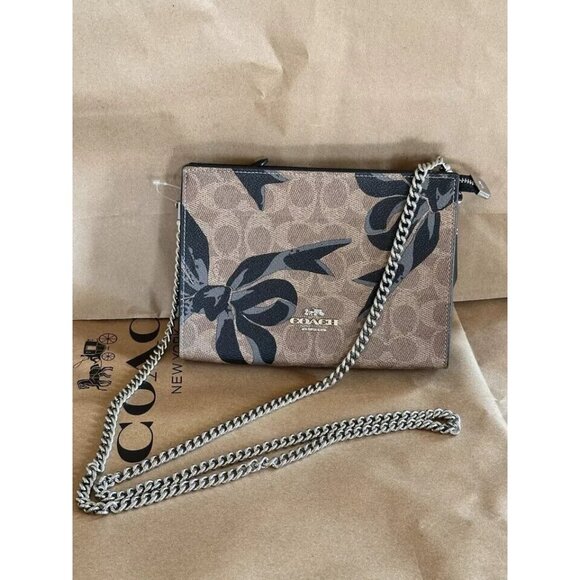 NWT COACH CY746 Slim Crossbody Bag in Signature Canvas & Leather With Bow Print - Picture 1 of 11